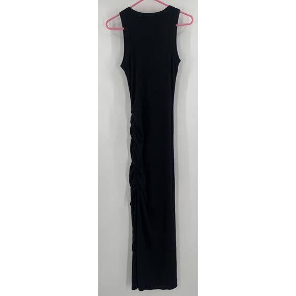 NEW MICHAEL STARS Marine Dress Size Small Black Ribbed Ruched Tie Maxi Bodycon - Picture 3 of 13